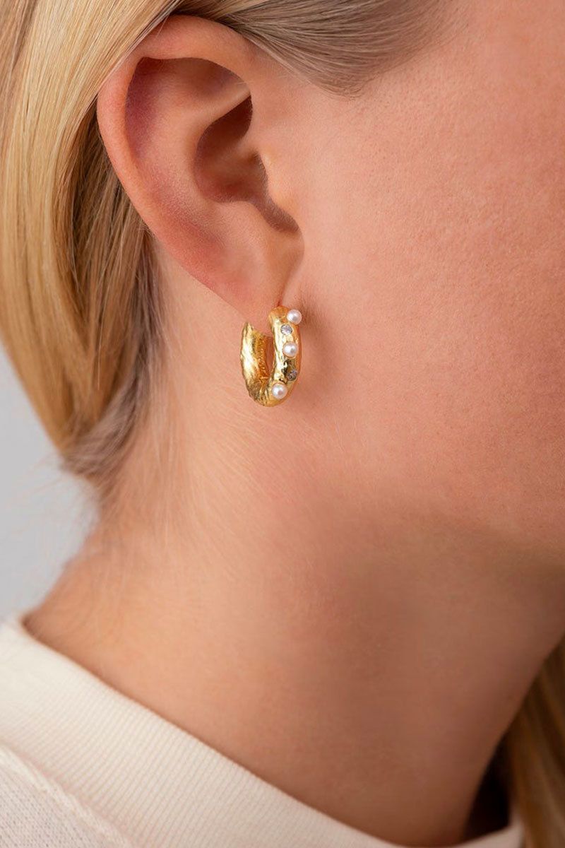 Boucles d'oreilles en laiton, perles et pierres - Anni Lu