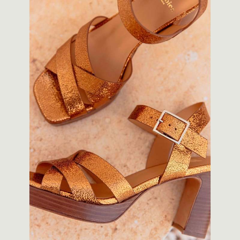 Lamé leather sandals Donna - Bobbies Paris