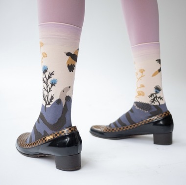 Socks Taupe Pink Button