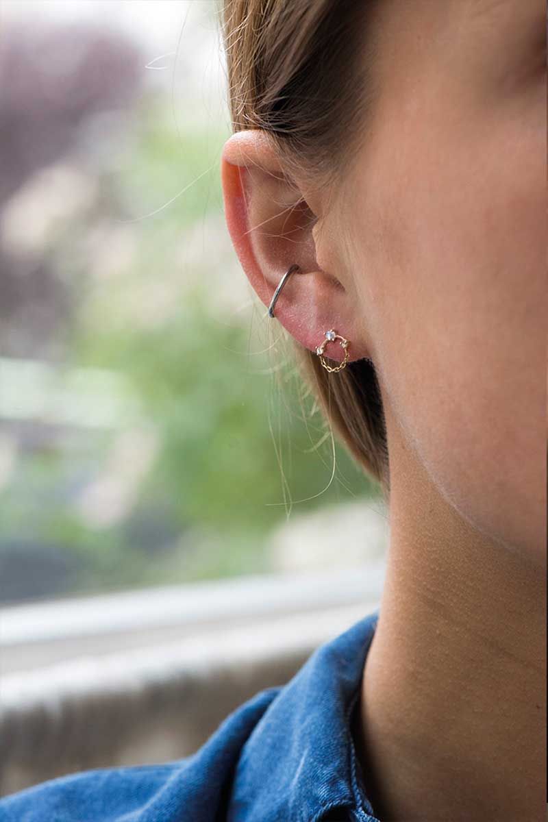 Moonstone stud earring with diamonds - Celine Daoust