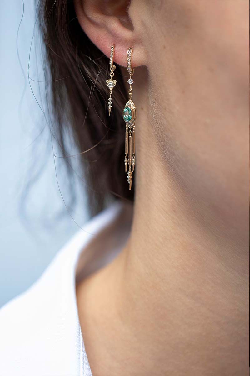 Boucles d'oreilles pendantes saphirs et diamants Totem - Celine Daoust