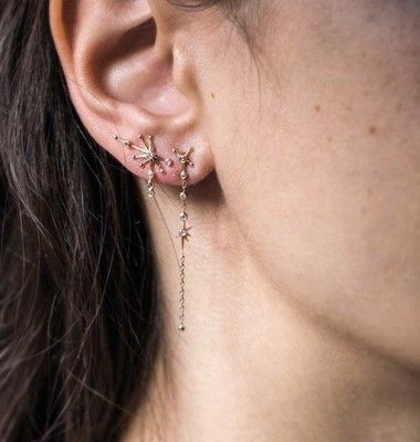 Constellation dangling chain and diamonds earrings