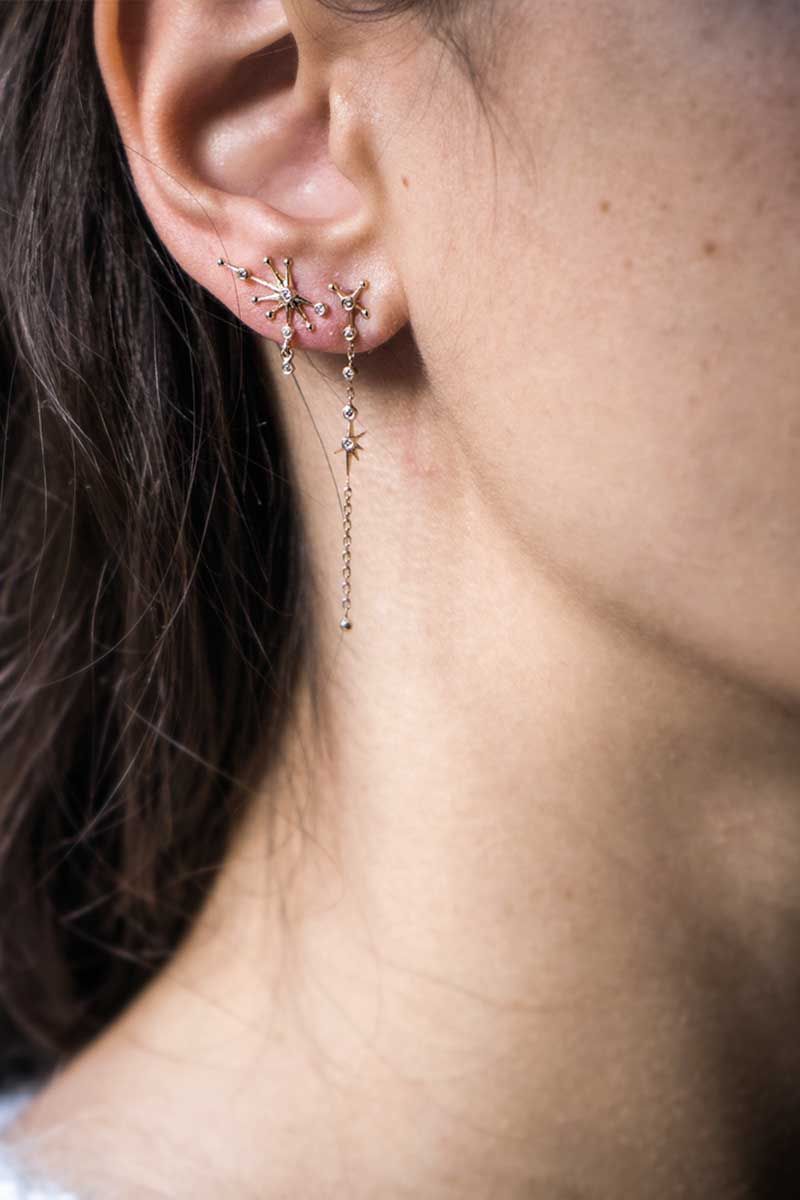 Boucles d'oreilles pendantes chaîne et diamants Constellation - Celine Daoust