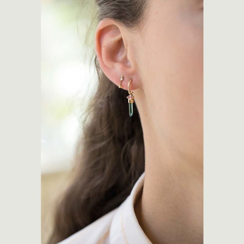 Moonstones and diamonds gold stud earrings - Celine Daoust