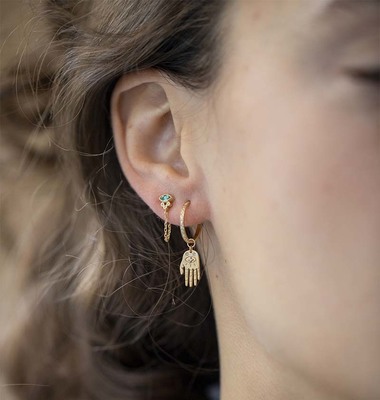 Boucle d'oreille pendante Emerald Marquise & diamonds