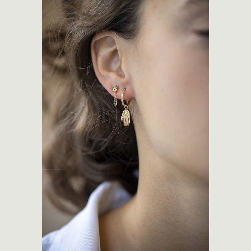 Boucle d'oreille pendante Emerald Marquise & diamonds - Celine Daoust