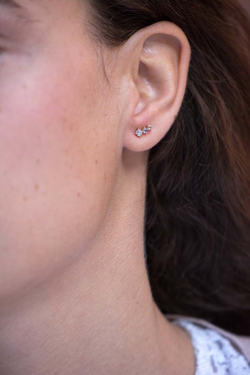 Moonstones and diamonds gold stud earrings - Celine Daoust
