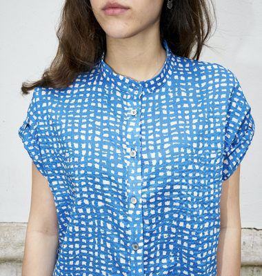 Rori - Seersucker Short Sleeve Shirt-Geometric Print