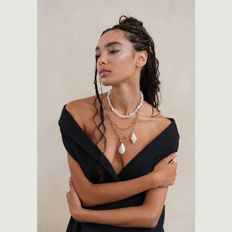 Double chain necklace with shell and cultured pearl Lexie - Gisel B.