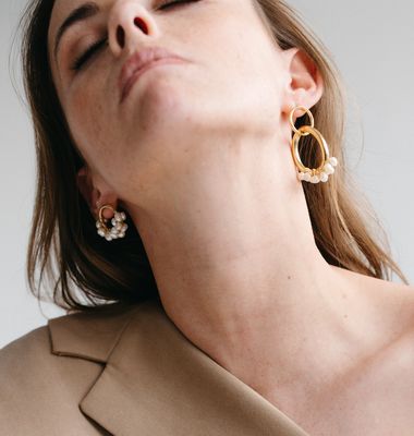 Emmie asymmetrical pendant earrings with pearls