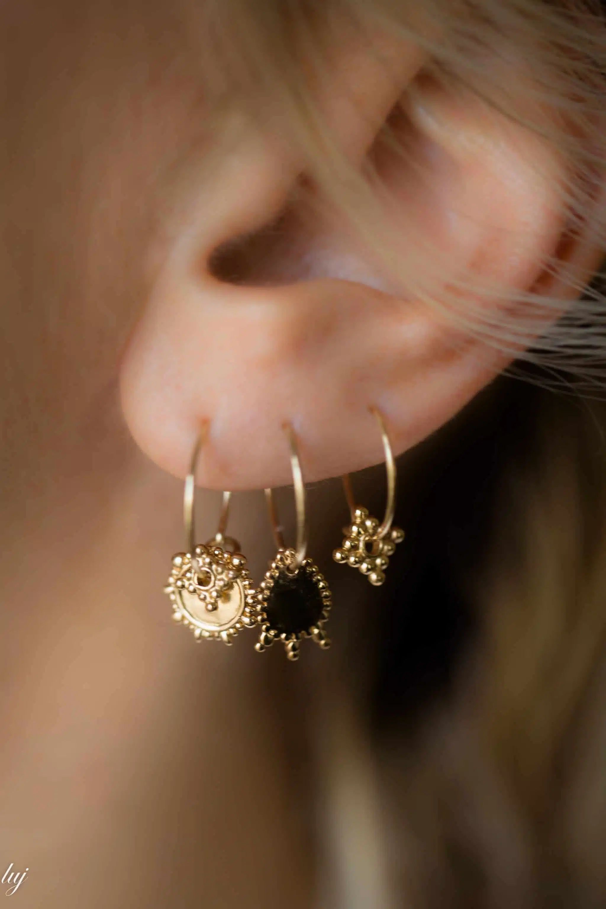 Charmantes gold plated brass double hoop earrings - Luj Paris
