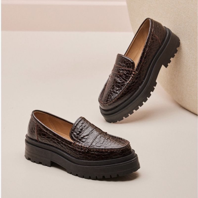 Nadège patent crocodile leather loafers - Odaje