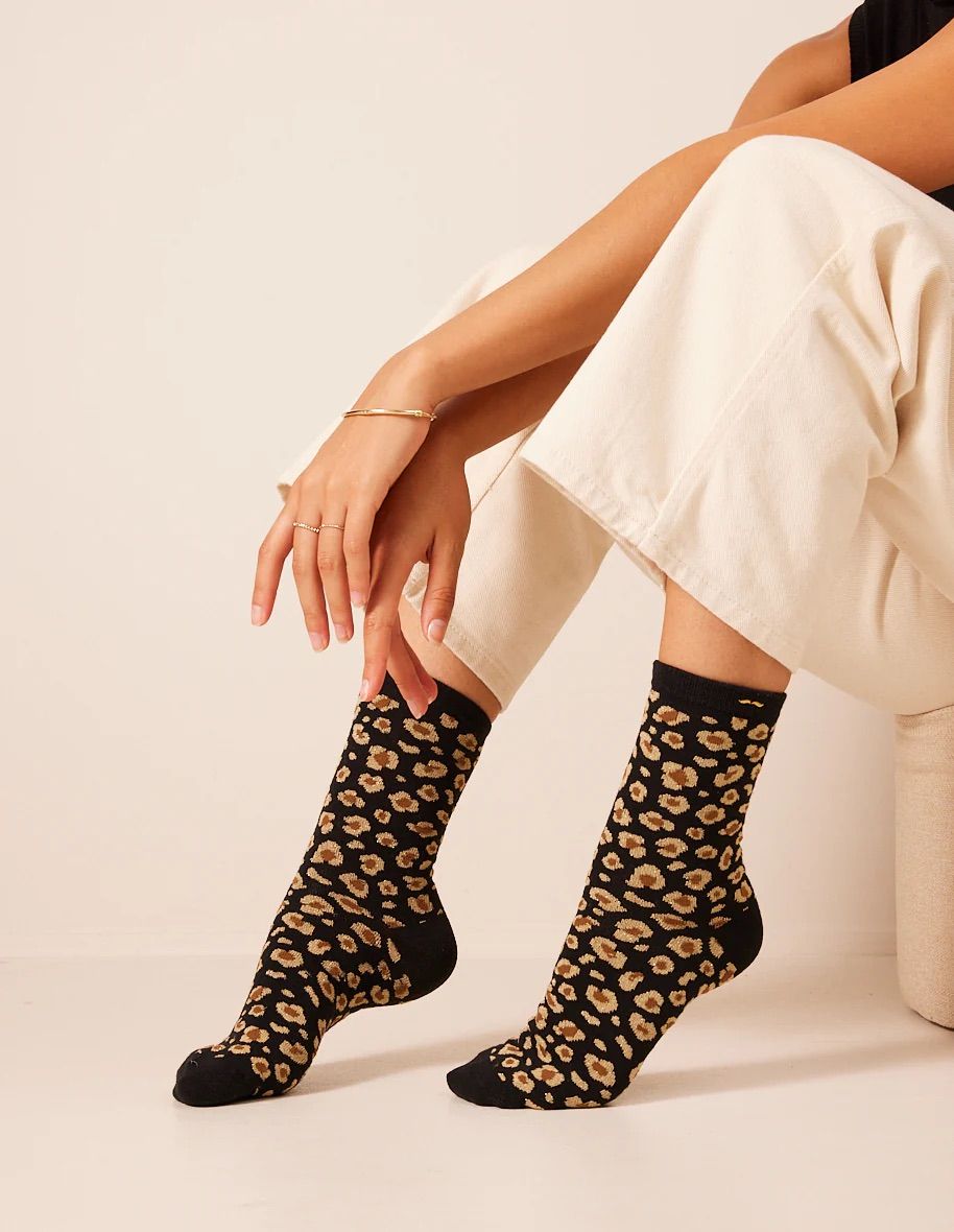 Packung mit 3 glossy leopard print socks - M.Moustache