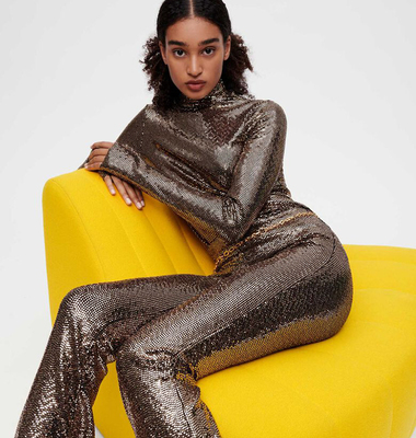 Sequined stretch and flare trousers