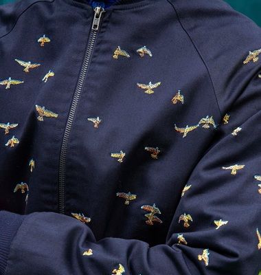 Teddy jacket with bird embroidery