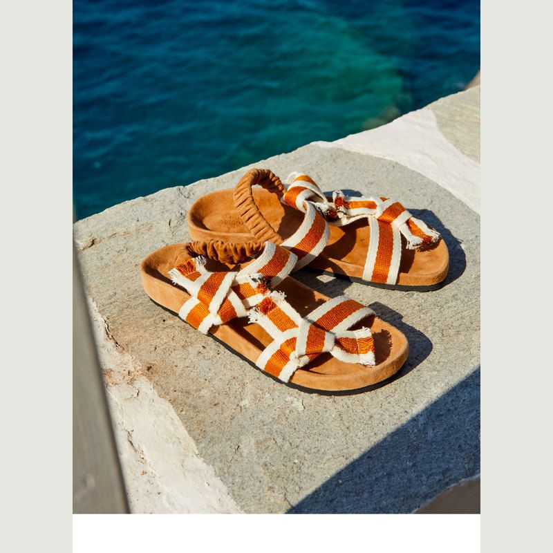 Sandals with striped cotton straps Laura - Petite Mendigote