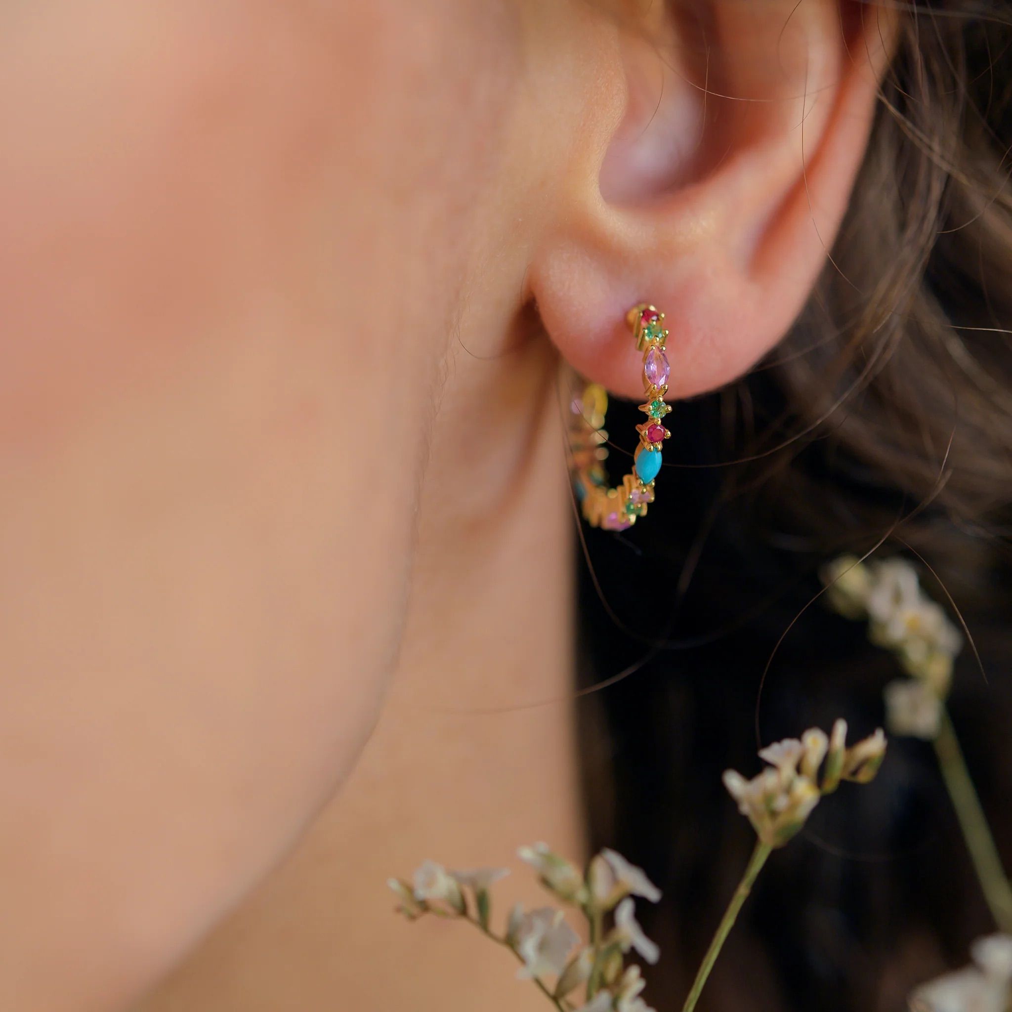 Gaia 2 Turquoise hoop earrings - Sophie d'Agon