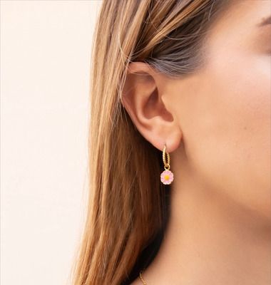Gold Pink Daisy Earring