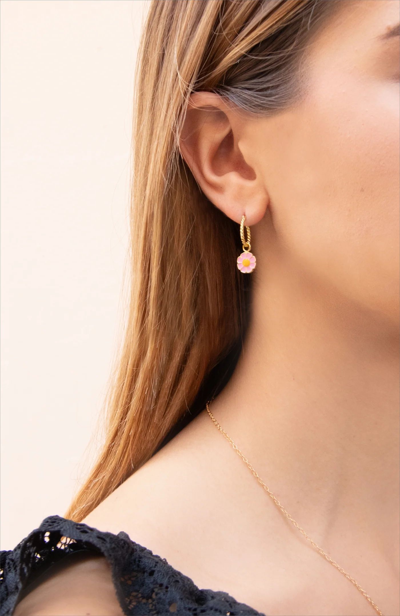 Gold Pink Daisy Earring - Wilhelmina Garcia