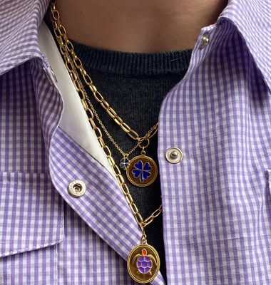Gold-Blau-Klee-Halskette