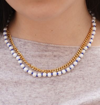 Necklace Blue Knitted Pearl