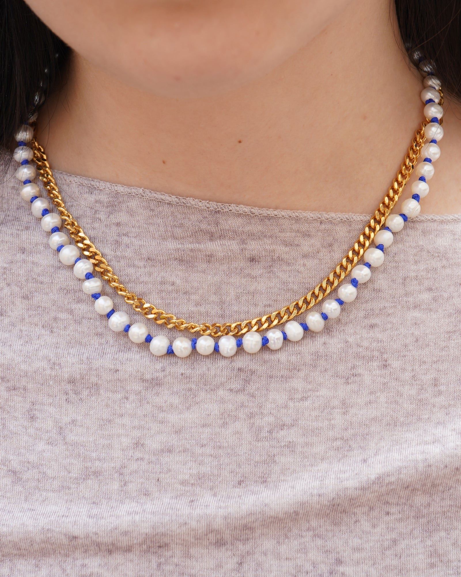 Necklace Blue Knitted Pearl - Wilhelmina Garcia