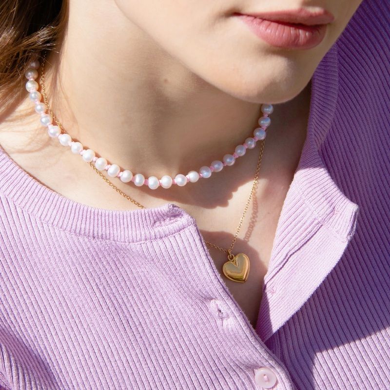 Pink Knitted Pearl Necklace - Wilhelmina Garcia