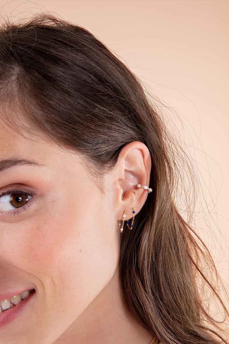 Mini boucles d'oreilles chaînette perles de culture Satellite - YAY