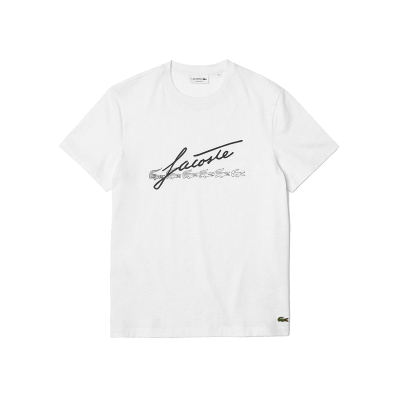 T-shirt à col rond en coton premium imprimé signature et crocos - Lacoste