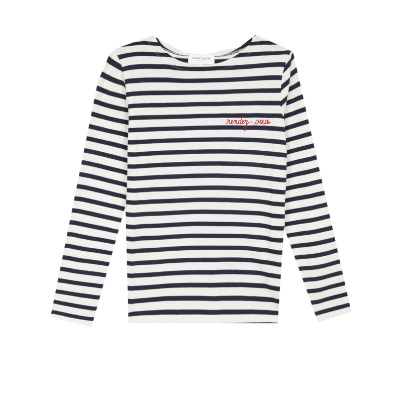 T-shirt manches longues marinière à lettrage - Maison Labiche