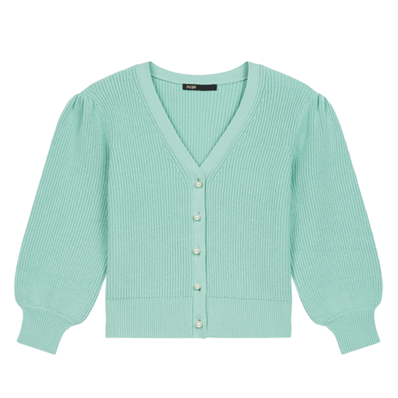 Mistou ribbed cardigan with pearls buttons - Maje
