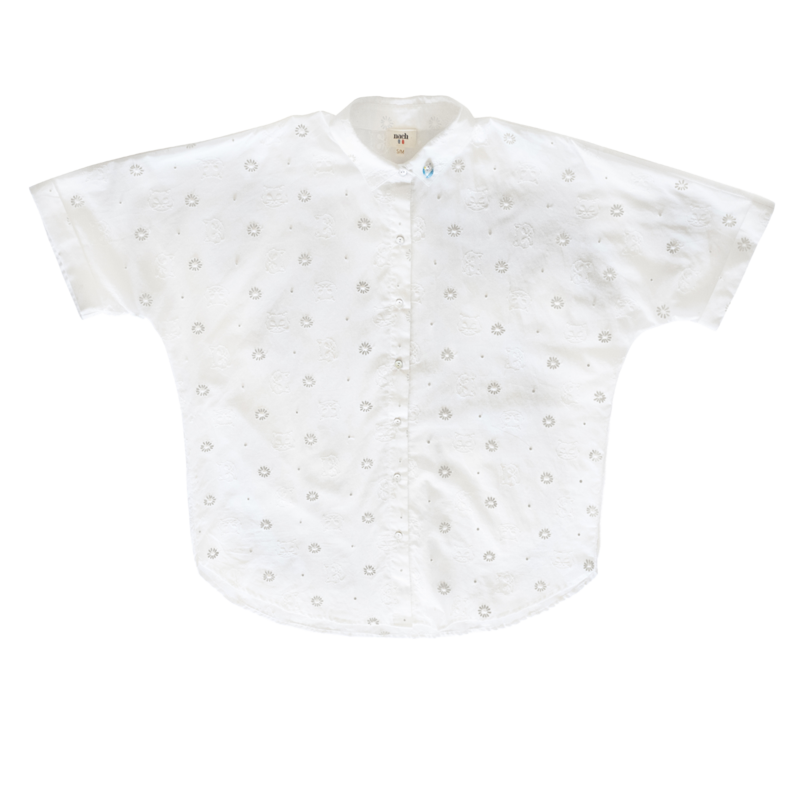Gatto Bianco übergroßes besticktes Hemd mit kurzen Ärmeln - Nach