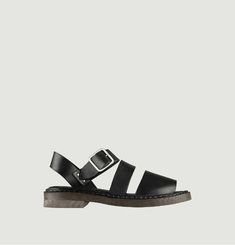 Flat leather sandals with wide front strap Arielle