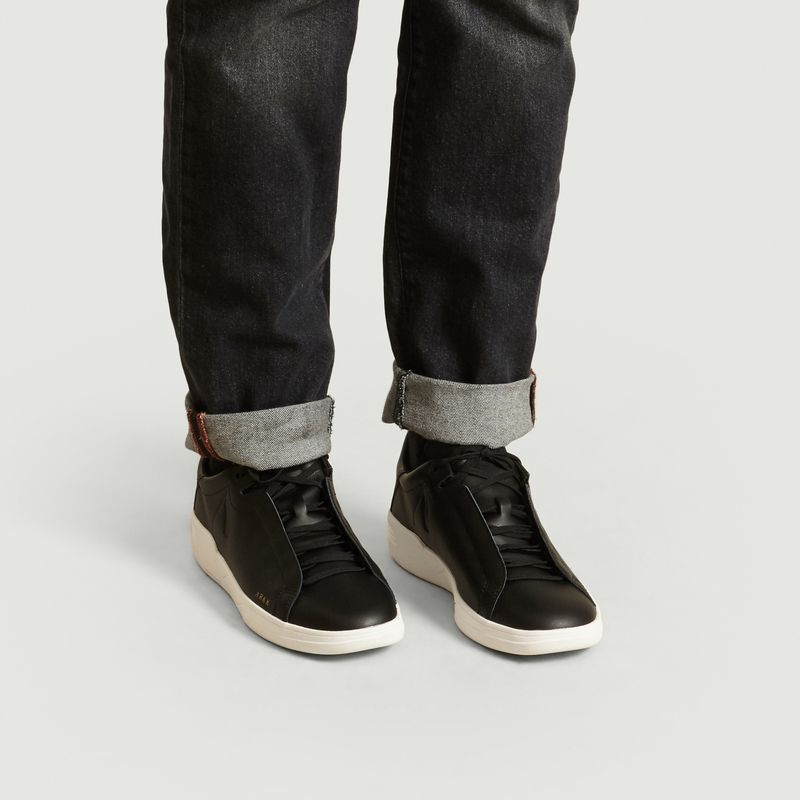 Black leather mid top sneakers Clearance