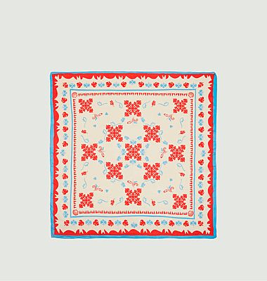 Foulard carré en coton et soie motif fantaisie Kaiki Sico
