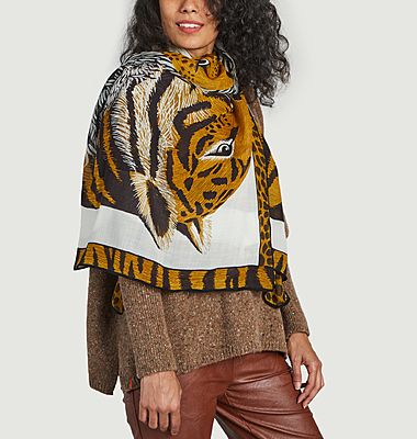Foulard carré en laine à motif Cheetah