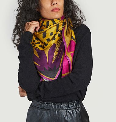 Square silk and modal cheetah print scarf Folk