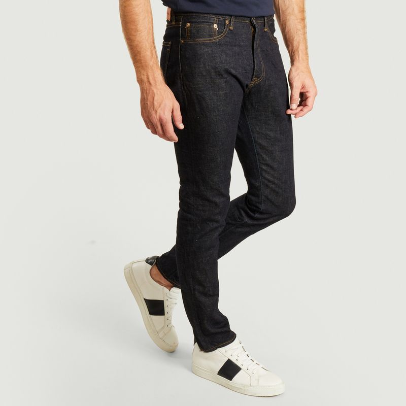 tapered blue jeans
