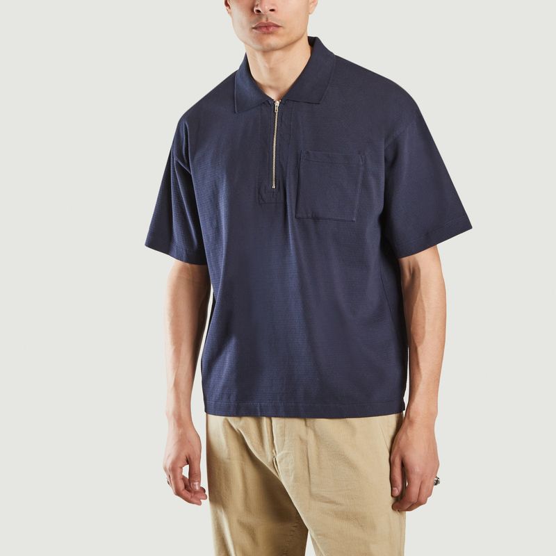 navy zip polo