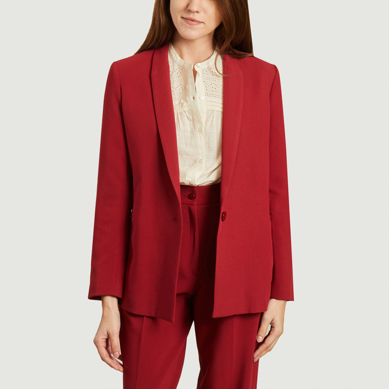 red tailored jacket