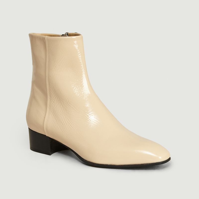 cream patent ankle boots