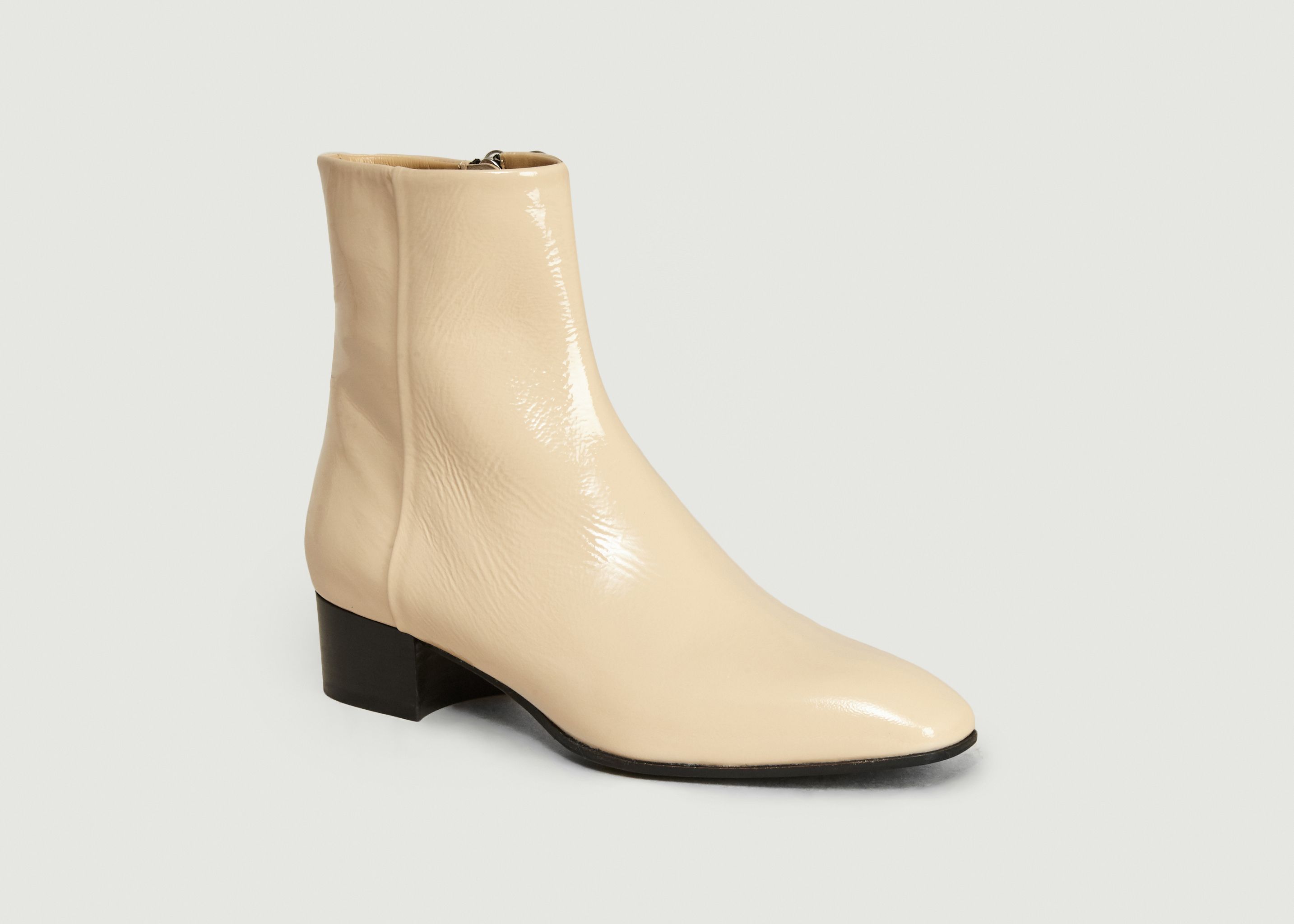cream patent ankle boots