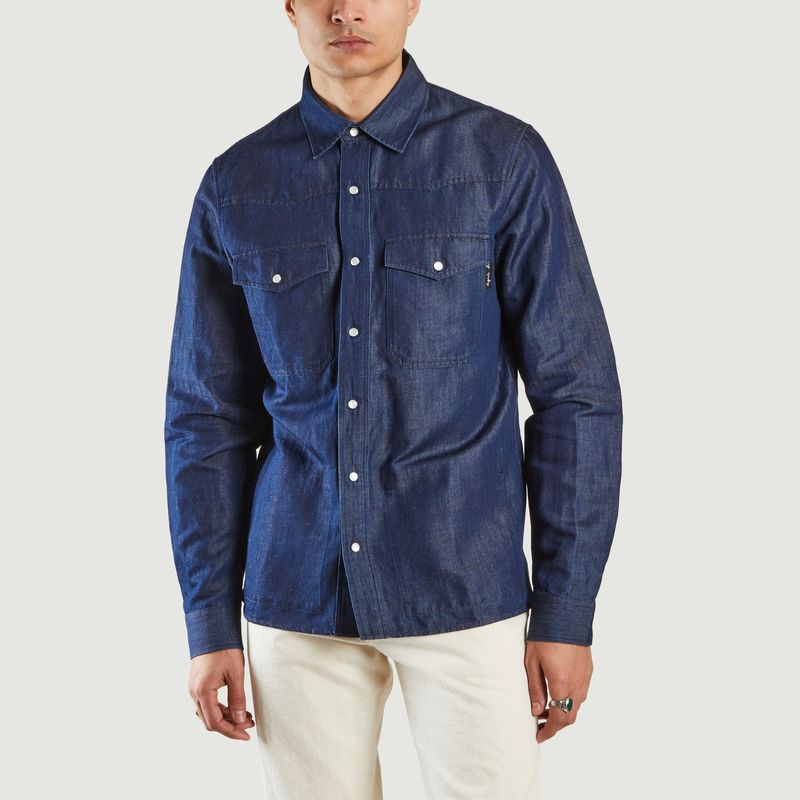Western shirt in natural cotton and linen denim - agnès b.