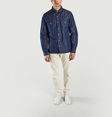 Western shirt in natural cotton and linen denim