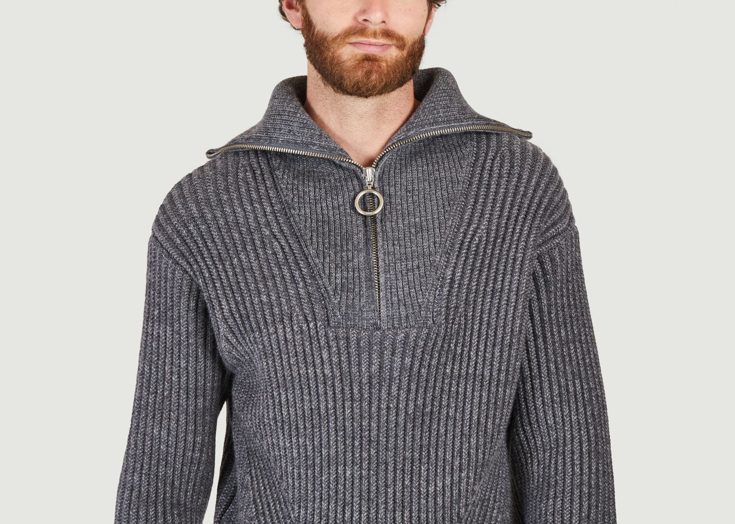 Zip Collar Ribbed Sweater  - AMI Paris