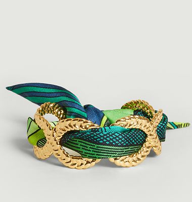 Gold plated cuff bracelet and silk braid Jour sur mer