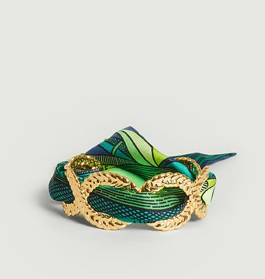 Gold plated cuff bracelet and silk braid Jour sur mer