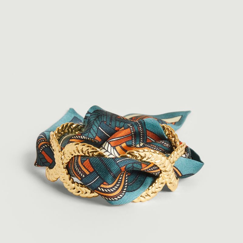 Gold plated cuff bracelet and silk braid - An-nee