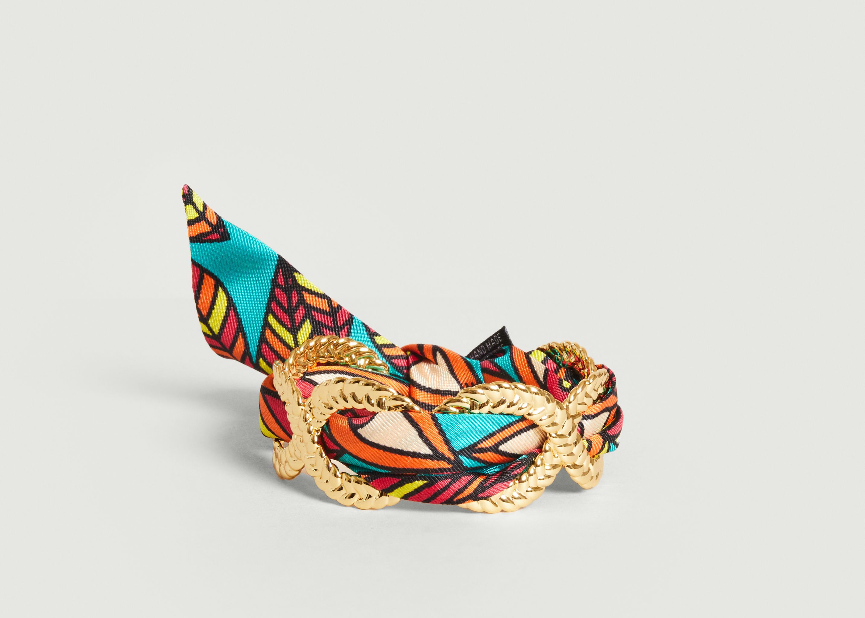 Gold plated cuff bracelet and silk braid Nuit des bois - An-nee
