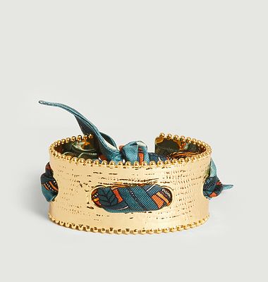 Gold plated cuff bracelet and silk Diva Braid